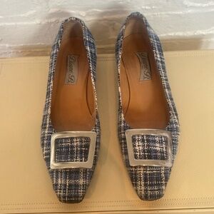 Diane B. Blue Plaid Flats with Silver Buckle - Size 9.5